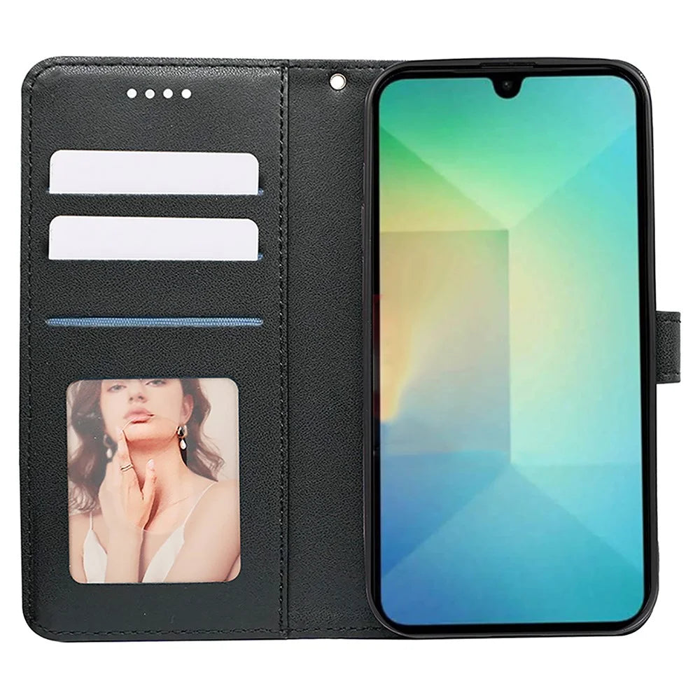 For Samsung Galaxy A26 5G Case Anti Scratch Splicing Imprinted Rhombus Leather Phone Cover - Black - 2