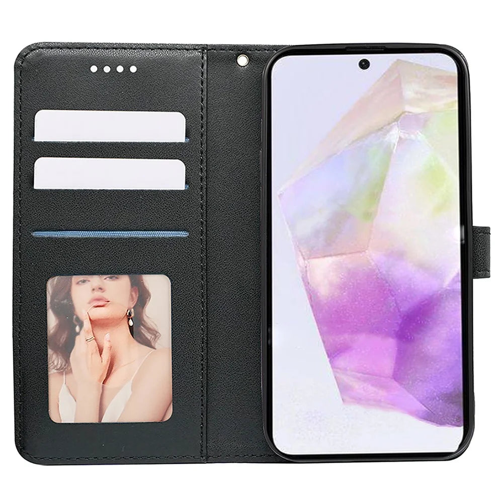 For Samsung Galaxy A36 5G Case Anti Scratch Splicing Imprinted Rhombus Leather Phone Cover - Black - 2