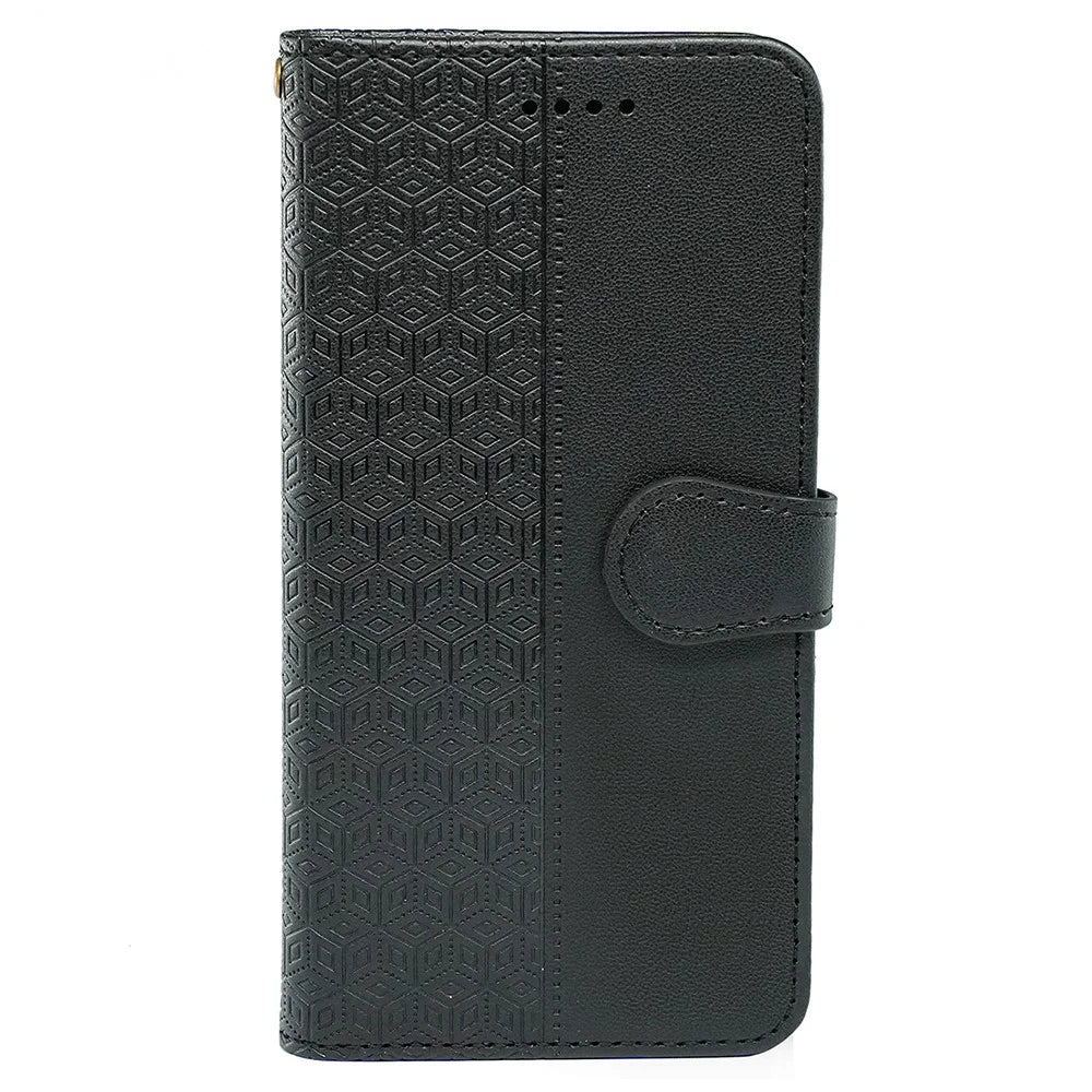 For Samsung Galaxy A36 5G Case Anti Scratch Splicing Imprinted Rhombus Leather Phone Cover - Black - 5