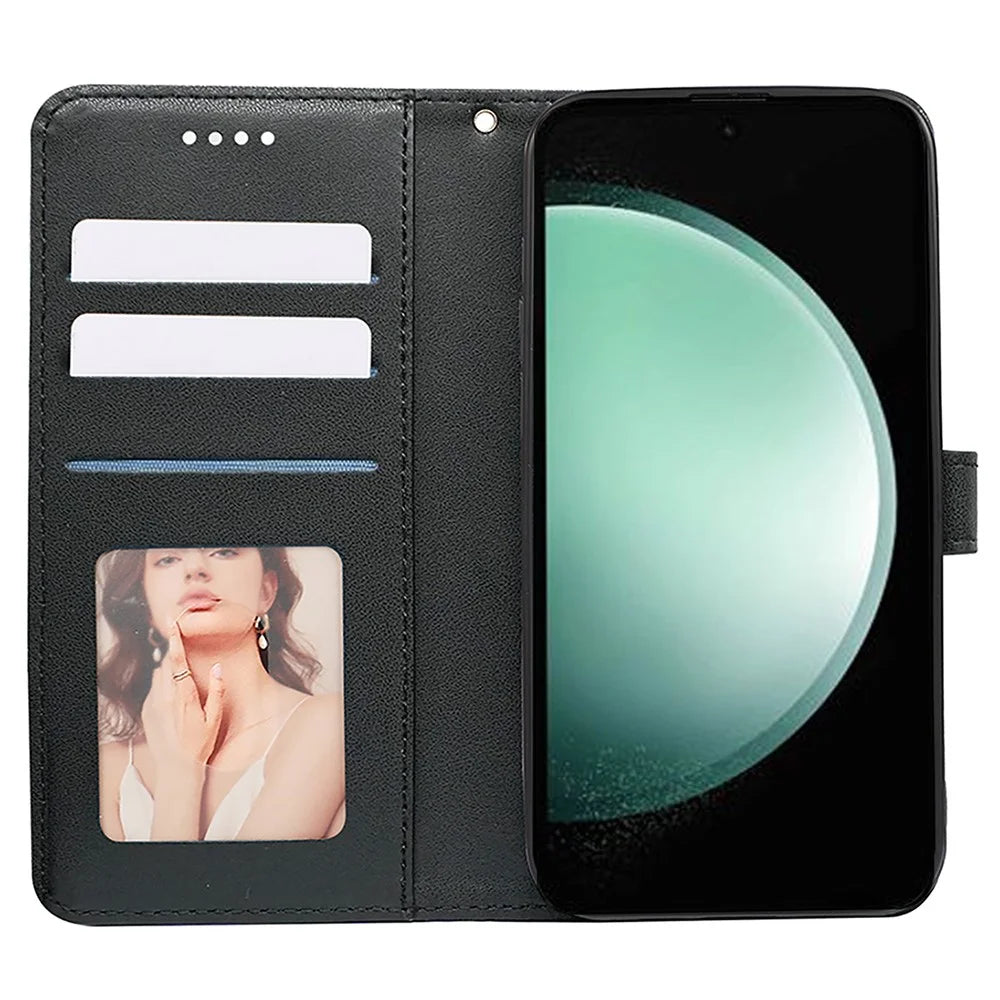 For Samsung Galaxy S24 FE Case Anti Scratch Splicing Imprinted Rhombus Leather Phone Cover - Black - 2