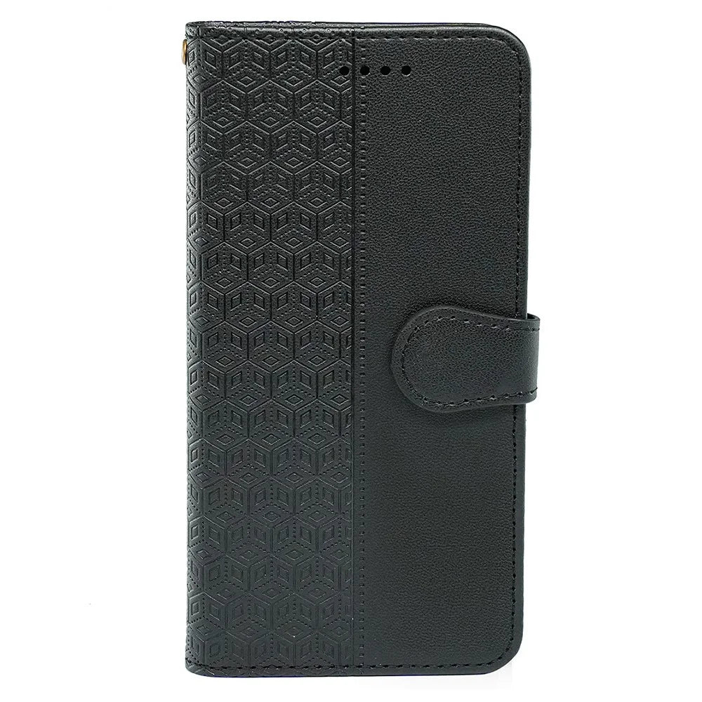 For Samsung Galaxy S24 FE Case Anti Scratch Splicing Imprinted Rhombus Leather Phone Cover - Black - 5