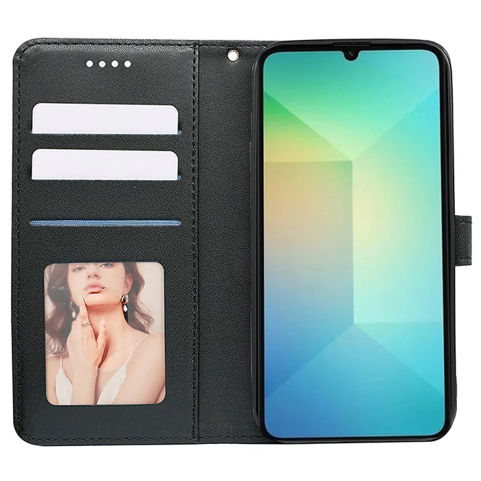 For Samsung Galaxy A06 4G Case Anti Scratch Splicing Imprinted Rhombus Leather Phone Cover - Black - 2