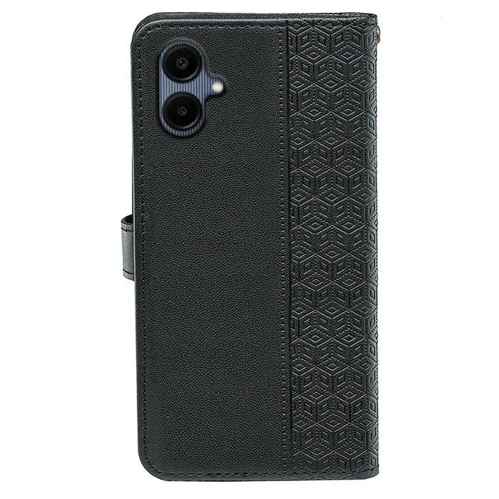 For Samsung Galaxy A06 4G Case Anti Scratch Splicing Imprinted Rhombus Leather Phone Cover - Black - 6