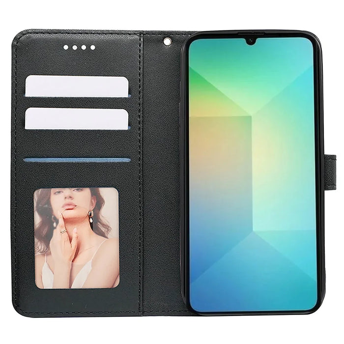 For Samsung Galaxy A06 5G Case Anti Scratch Splicing Imprinted Rhombus Leather Phone Cover - Black - 2