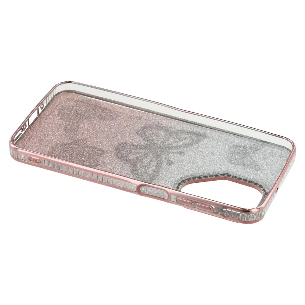 For Samsung Galaxy A26 5G Case Rhinestones Decor 3D Butterfly TPU Phone Cover with Glitter Paper - Pink - 6