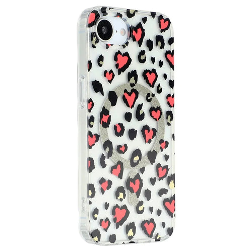 For iPhone 17e / 16e Magnetic Case Clear Anti-Yellowing PC + TPU Phone Back Cover Leopard Print Design - Red - 1