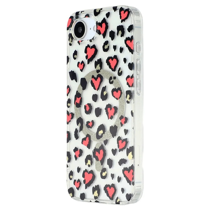 For iPhone 17e / 16e Magnetic Case Clear Anti-Yellowing PC + TPU Phone Back Cover Leopard Print Design - Red - 4