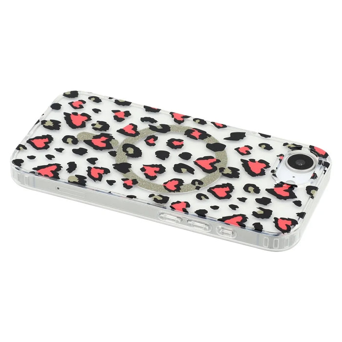 For iPhone 17e / 16e Magnetic Case Clear Anti-Yellowing PC + TPU Phone Back Cover Leopard Print Design - Red - 5