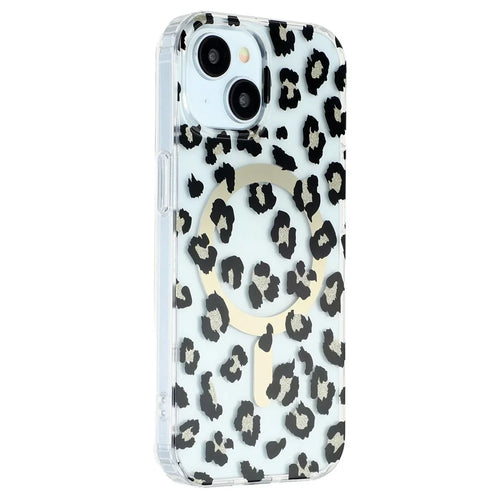iPhone 15 Magnetic Case Leopard Print Design TPU PC Double Layer Electroplated Anti Yellow Shockproof Corner - 1