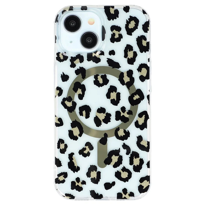 iPhone 15 Magnetic Case Leopard Print Design TPU PC Double Layer Electroplated Anti Yellow Shockproof Corner - 3