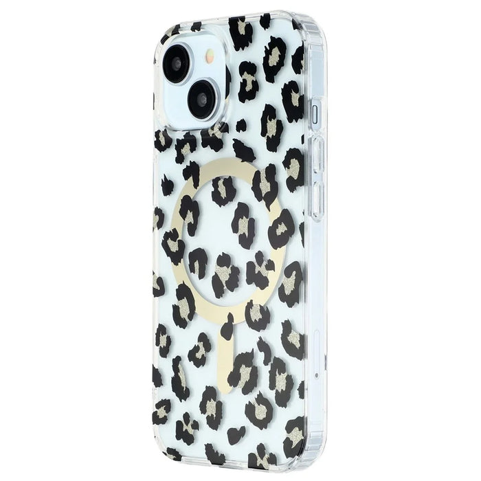 iPhone 15 Magnetic Case Leopard Print Design TPU PC Double Layer Electroplated Anti Yellow Shockproof Corner - 4
