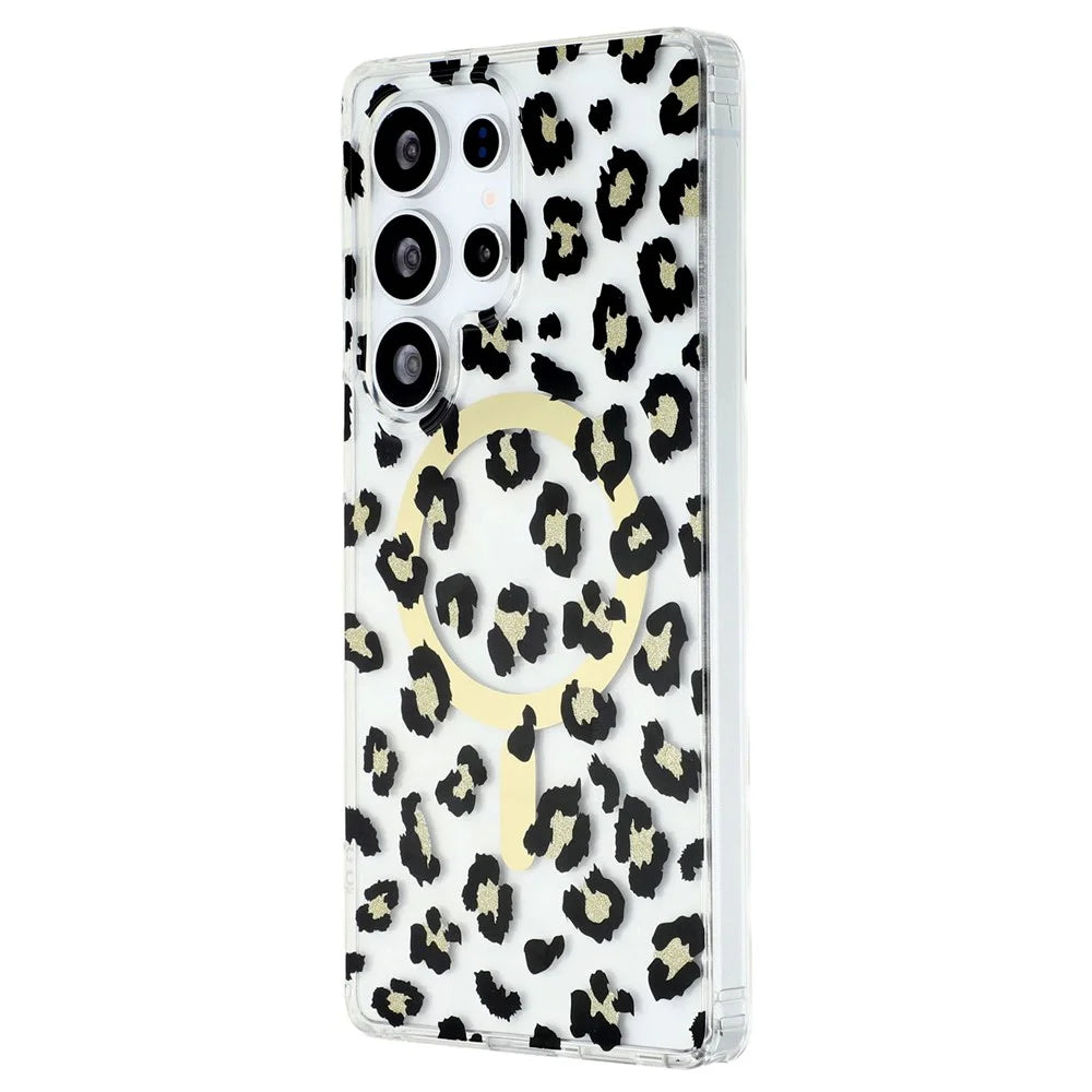 For Samsung Galaxy S25 Ultra Magnetic Case Clear Anti-Yellowing PC + TPU Phone Back Cover Leopard Print Design - Black - 4