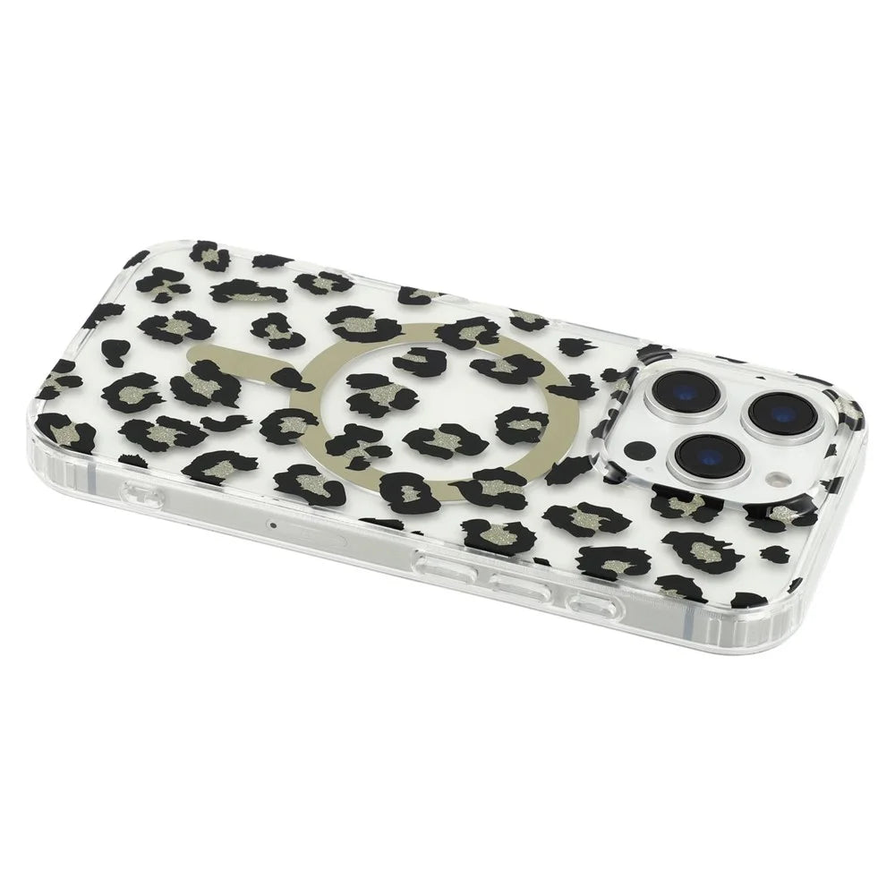 For iPhone 16 Pro Magnetic Case Clear Anti-Yellowing PC + TPU Phone Back Cover Leopard Print Design - Black - 5