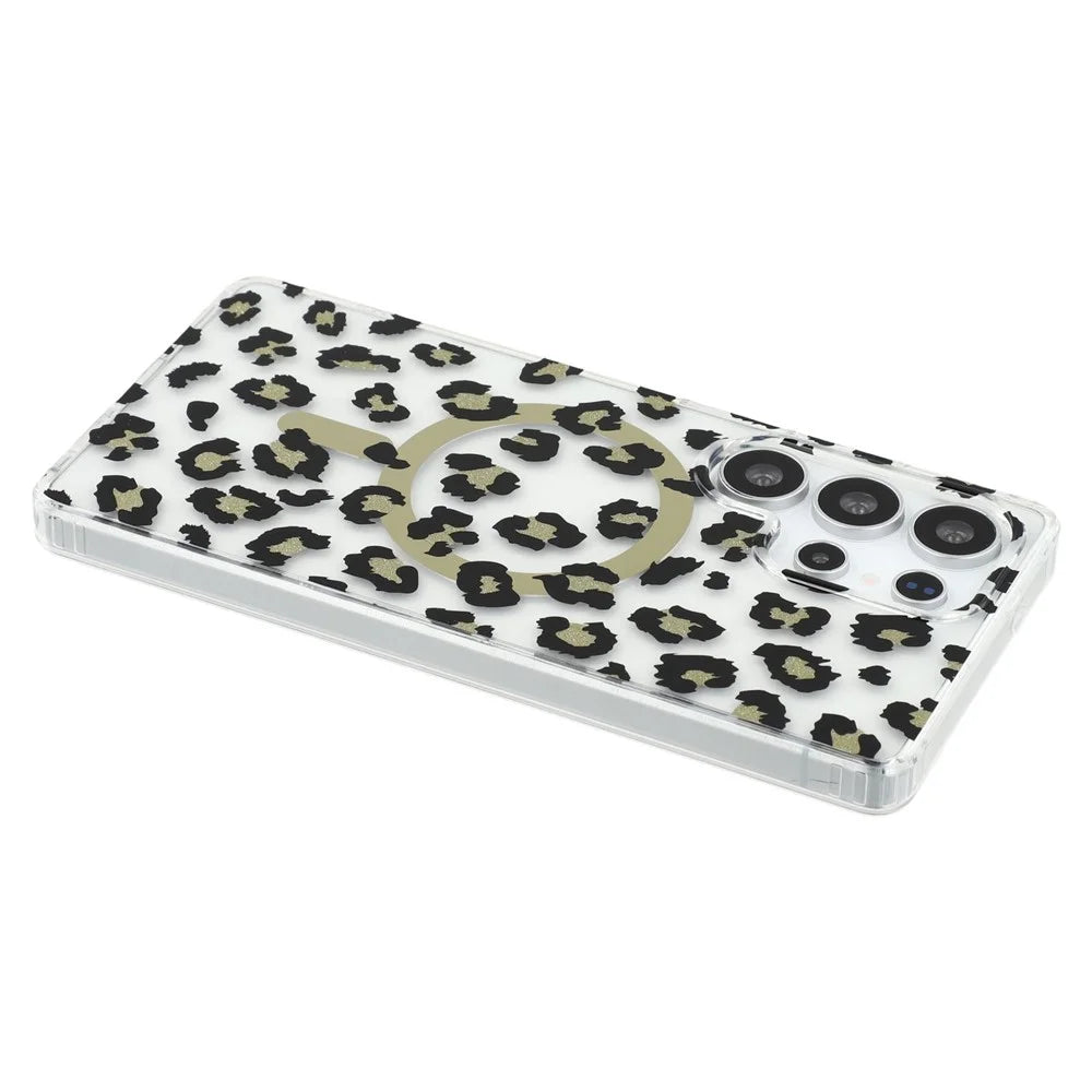 For Samsung Galaxy S24 Ultra Magnetic Case Clear Anti-Yellowing PC + TPU Phone Back Cover Leopard Print Design - Black - 5