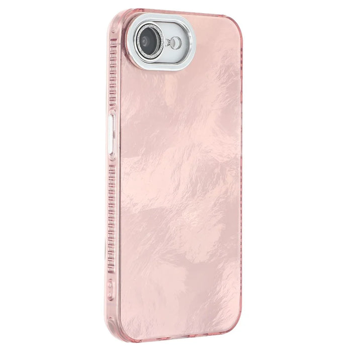 For iPhone 17e / 16e Case IMD Design Shockproof PC+TPU Phone Cover with Glass Lens Film - Foil Pattern / Rose Gold - 1