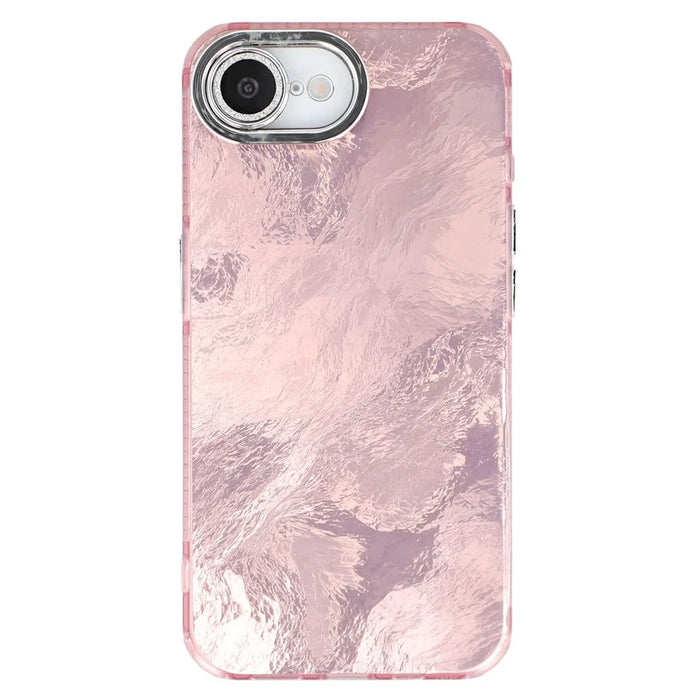 For iPhone 17e / 16e Case IMD Design Shockproof PC+TPU Phone Cover with Glass Lens Film - Foil Pattern / Rose Gold - 3