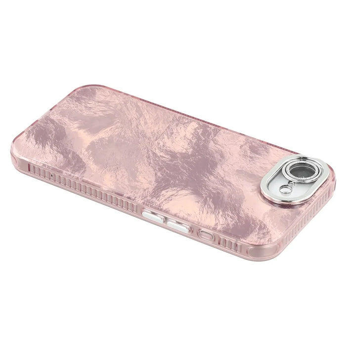 For iPhone 17e / 16e Case IMD Design Shockproof PC+TPU Phone Cover with Glass Lens Film - Foil Pattern / Rose Gold - 4