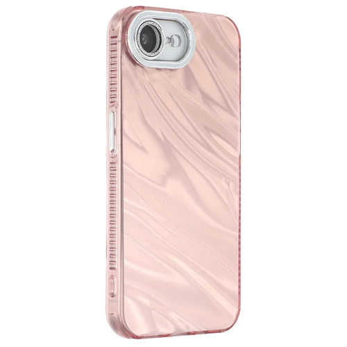 For iPhone 17e / 16e Case IMD Design Shockproof PC+TPU Phone Cover with Glass Lens Film - Ripple Pattern / Rose Gold - 1