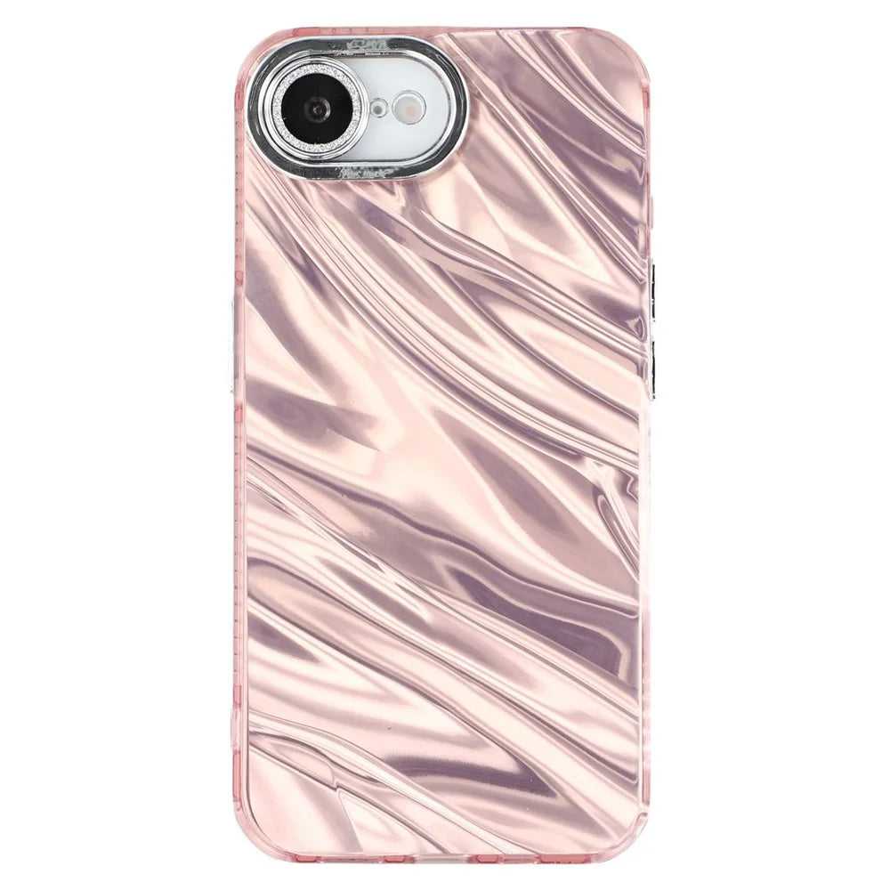 For iPhone 17e / 16e Case IMD Design Shockproof PC+TPU Phone Cover with Glass Lens Film - Ripple Pattern / Rose Gold - 3