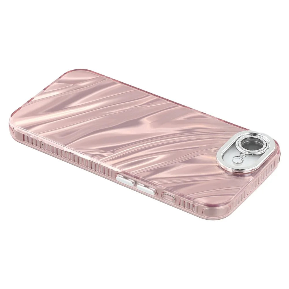 For iPhone 17e / 16e Case IMD Design Shockproof PC+TPU Phone Cover with Glass Lens Film - Ripple Pattern / Rose Gold - 4