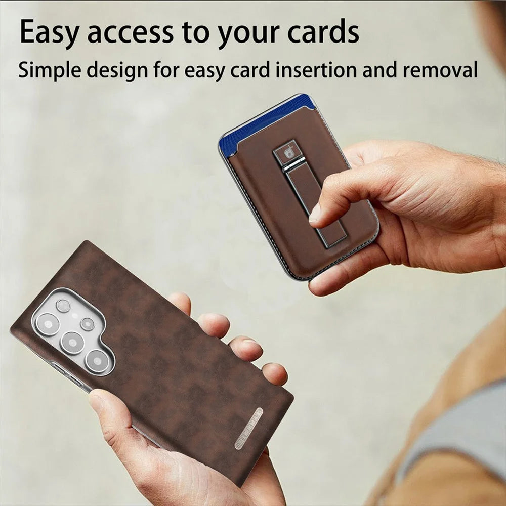 For Samsung Galaxy S24 Ultra Case with Card Holder Kickstand Leather Texture PC Matte Phone Cover Electroplated - Purple - 4