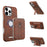 For iPhone 16 Pro Case with Card Holder Kickstand Leather Texture PC Matte Phone Cover Electroplated - Dark Brown - 1