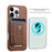 For iPhone 16 Pro Case with Card Holder Kickstand Leather Texture PC Matte Phone Cover Electroplated - Dark Brown - 3