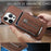 For iPhone 16 Pro Case with Card Holder Kickstand Leather Texture PC Matte Phone Cover Electroplated - Dark Brown - 4