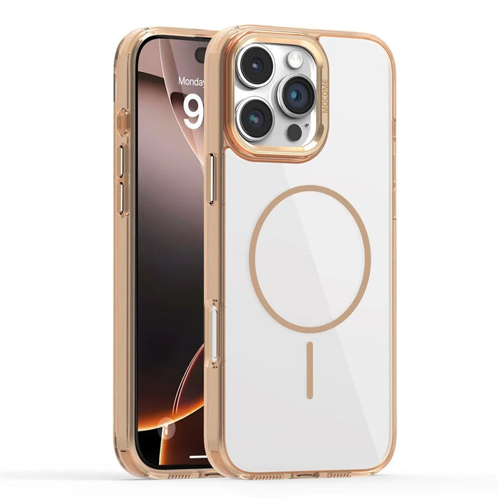 For iPhone 16 Pro Magnetic Clear Case TPU PC Protective Phone Cover - Desert Gold - 1