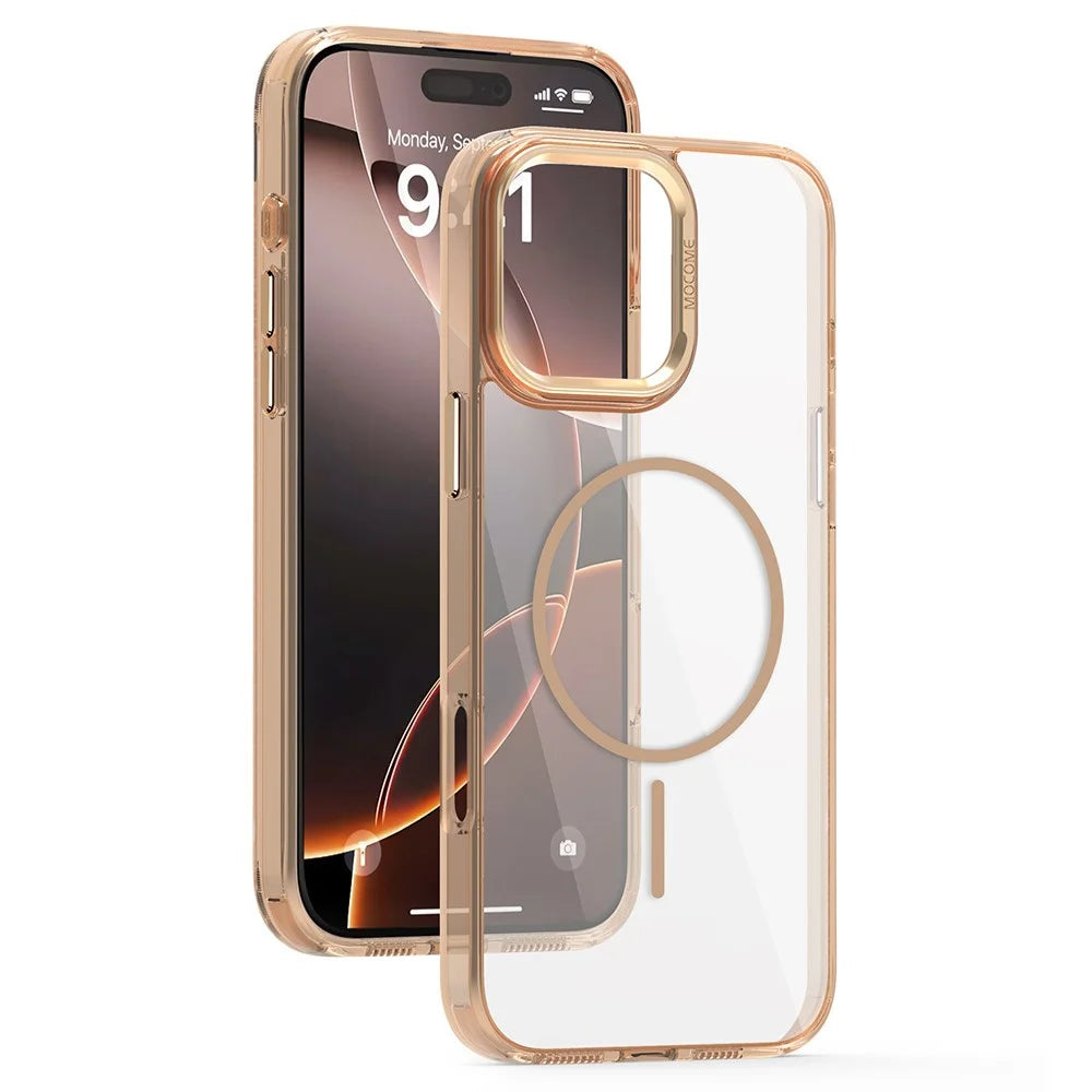 For iPhone 16 Pro Magnetic Clear Case TPU PC Protective Phone Cover - Desert Gold - 2