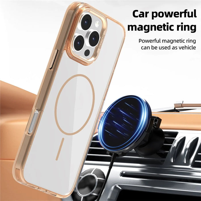 For iPhone 16 Pro Magnetic Clear Case TPU PC Protective Phone Cover - Desert Gold - 3