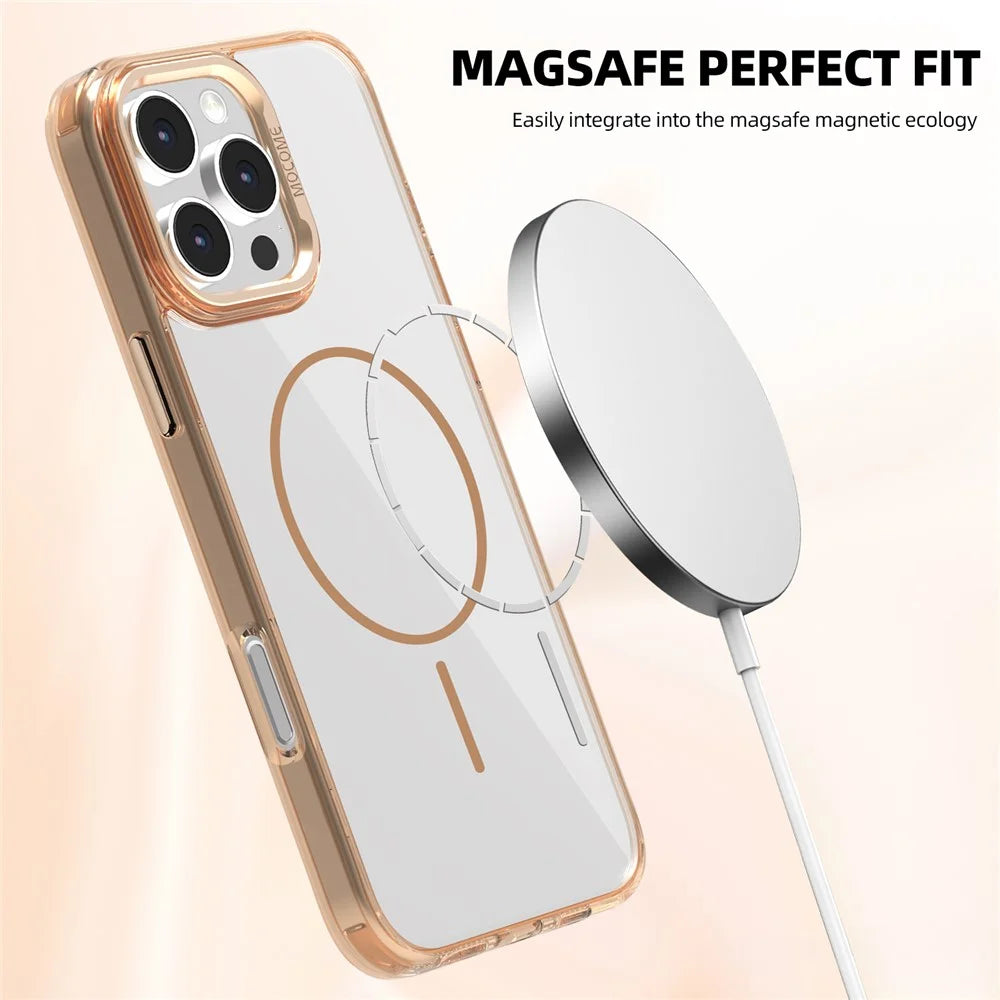 For iPhone 16 Pro Magnetic Clear Case TPU PC Protective Phone Cover - Desert Gold - 4