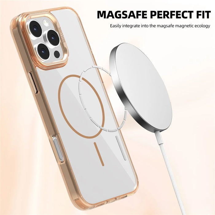 For iPhone 16 Pro Magnetic Clear Case TPU PC Protective Phone Cover - Desert Gold - 4