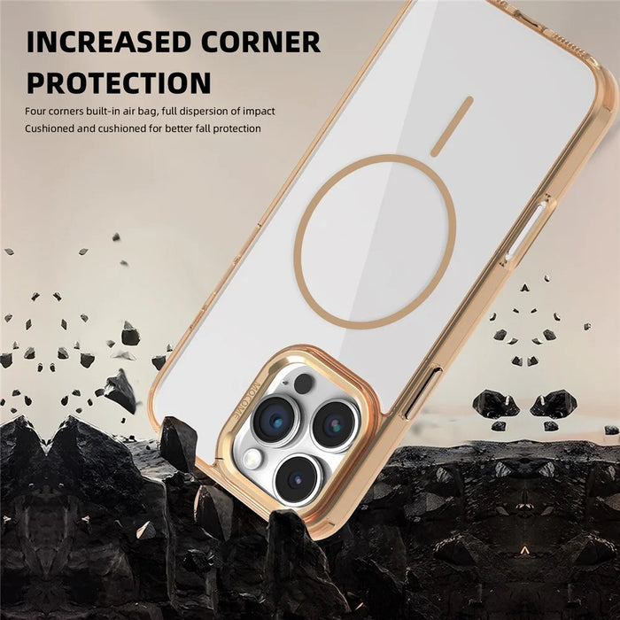 For iPhone 16 Pro Magnetic Clear Case TPU PC Protective Phone Cover - Desert Gold - 5