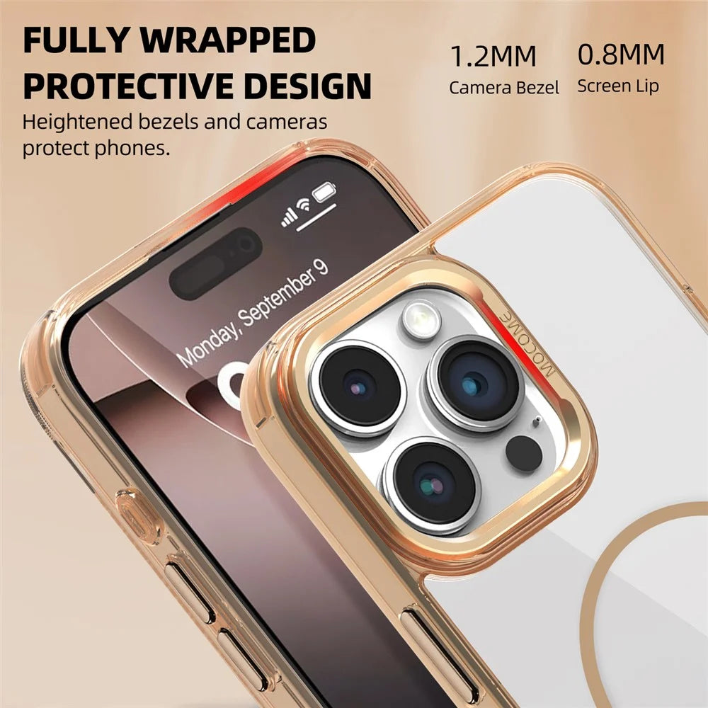 For iPhone 16 Pro Magnetic Clear Case TPU PC Protective Phone Cover - Desert Gold - 6