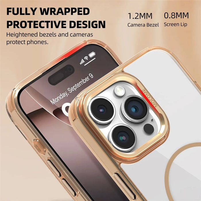 For iPhone 16 Pro Magnetic Clear Case TPU PC Protective Phone Cover - Desert Gold - 6
