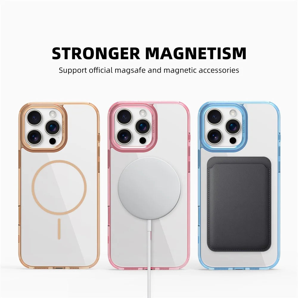 For iPhone 16 Pro Magnetic Clear Case TPU PC Protective Phone Cover - Desert Gold - 7