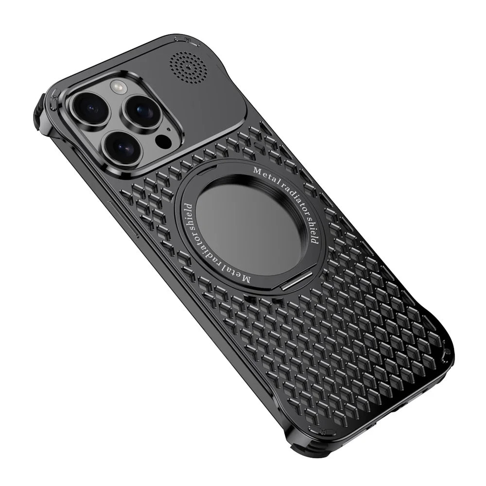 R-JUST RJ64 For iPhone 14 Pro Max Magnetic Case Aluminum Alloy Perfume Cooling Phone Cover with Rotating Kickstand - Black - 2