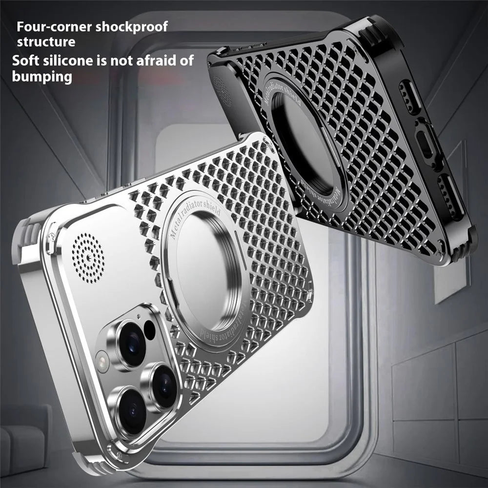 R-JUST RJ64 For iPhone 14 Pro Max Magnetic Case Aluminum Alloy Perfume Cooling Phone Cover with Rotating Kickstand - Black - 3