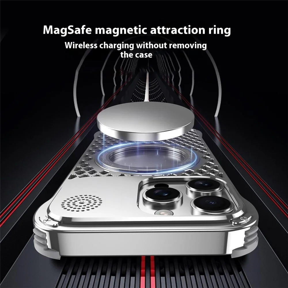 R-JUST RJ64 For iPhone 14 Pro Max Magnetic Case Aluminum Alloy Perfume Cooling Phone Cover with Rotating Kickstand - Black - 4