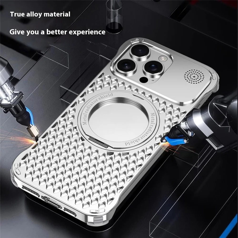 R-JUST RJ64 For iPhone 14 Pro Max Magnetic Case Aluminum Alloy Perfume Cooling Phone Cover with Rotating Kickstand - Black - 5
