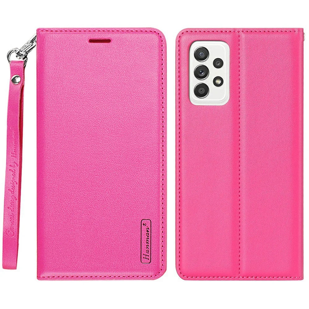 HANMAN Minuo Series for Samsung Galaxy A52s 5G / A52 5G / 4G Anti-scratch PU Leather Case Folio Flip Stand Wallet Phone Cover - Rose - 1