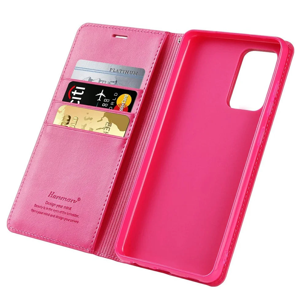 HANMAN Minuo Series for Samsung Galaxy A52s 5G / A52 5G / 4G Anti-scratch PU Leather Case Folio Flip Stand Wallet Phone Cover - Rose - 3