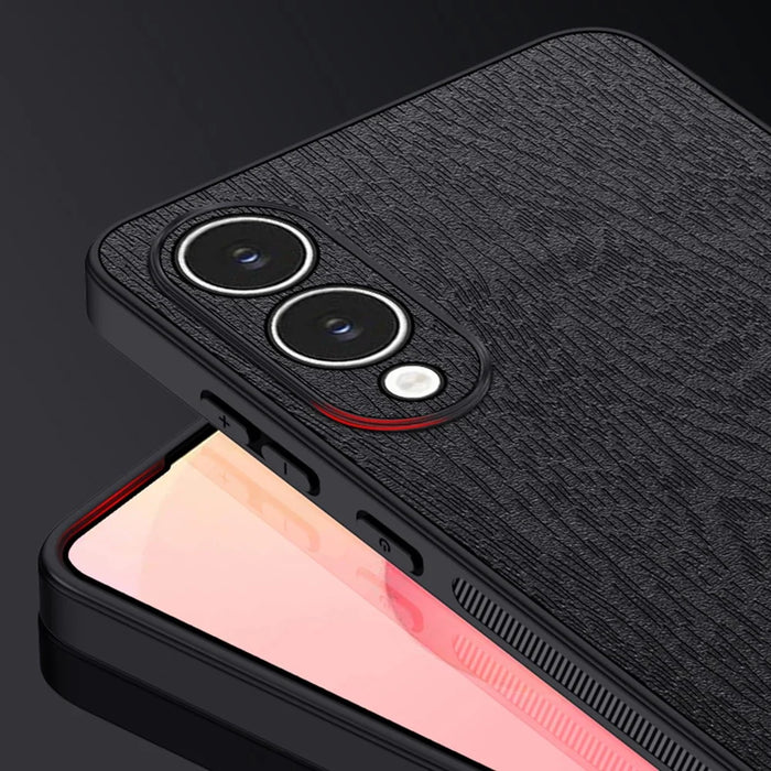 For Samsung Galaxy S25 Edge Case Wood Texture PU Leather Coated PC TPU Phone Cover - Black - 5