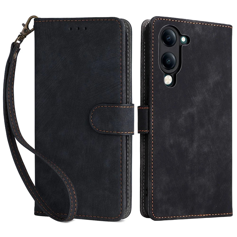 For vivo Y04 4G / Y29s 5G Case Wallet RFID Blocking PU Leather Cover Viewing Stand - Black - 1