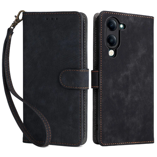 For vivo Y04 4G / Y29s 5G Case Wallet RFID Blocking PU Leather Cover Viewing Stand - Black - 1
