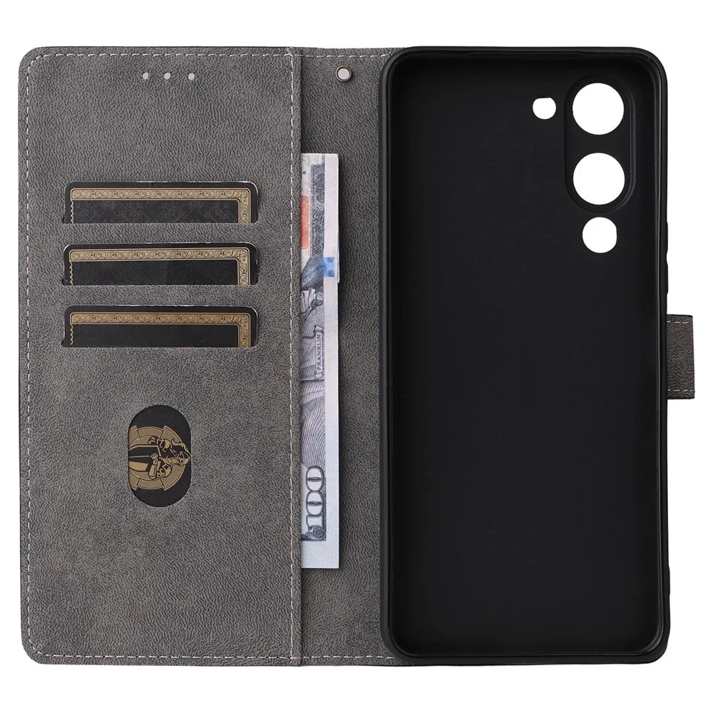 For vivo Y04 4G / Y29s 5G Case Wallet RFID Blocking PU Leather Cover Viewing Stand - Black - 3