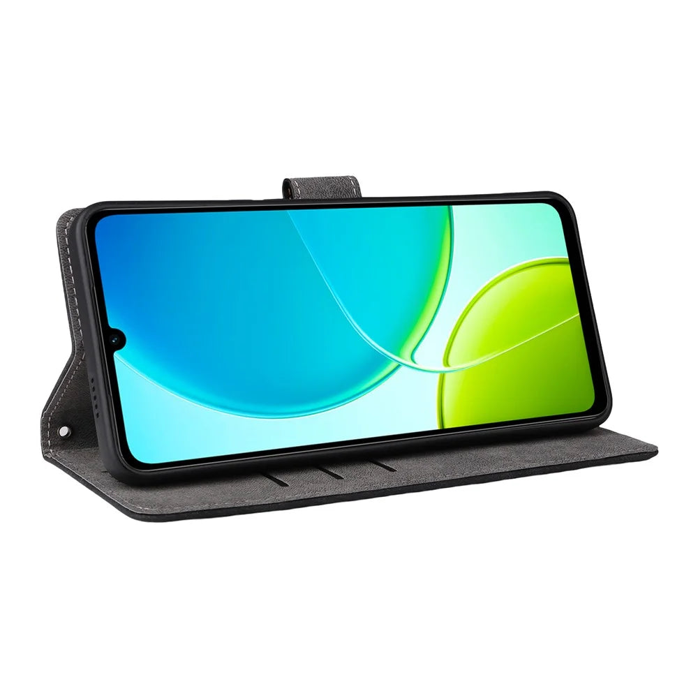For vivo Y04 4G / Y29s 5G Case Wallet RFID Blocking PU Leather Cover Viewing Stand - Black - 4