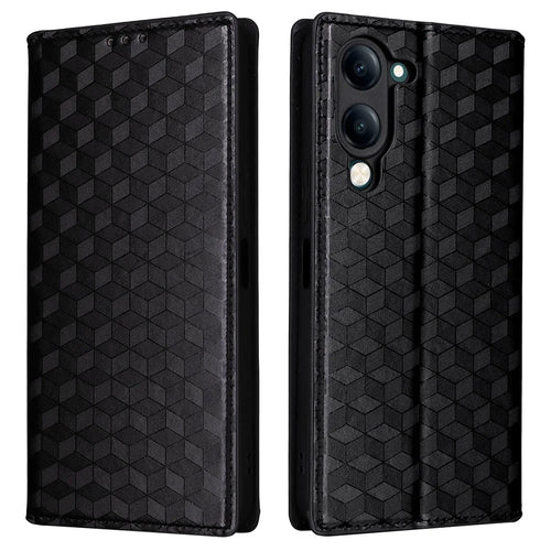 For vivo Y04 4G / Y29s 5G Case Wallet Rhombus Imprinted Leather Phone Cover - Black - 1