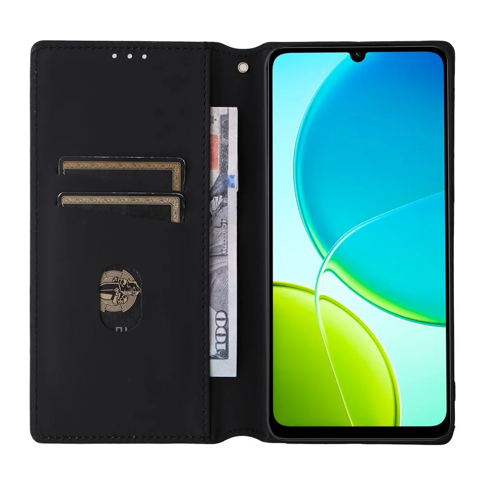 For vivo Y04 4G / Y29s 5G Case Wallet Rhombus Imprinted Leather Phone Cover - Black - 2